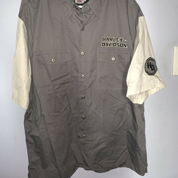 Harley Davidson Men GRAY WHITE Button Up Short Sle - Picture 2 of 3